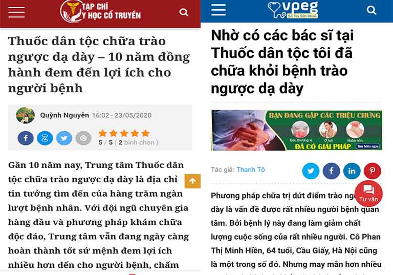 Hiệu quả chữa trào ngược tại Thuốc dân tộc đã được nhiều báo chí uy tín đưa tin