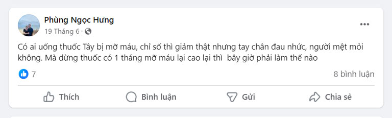 Chia sẻ của bệnh nhân Phùng Ngọc Hưng sau khi điều trị rối loạn mỡ máu bằng thuốc Tây