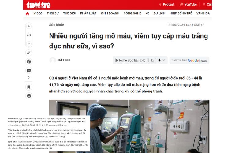 Thông tin được chia sẻ trên báo Tuổi trẻ